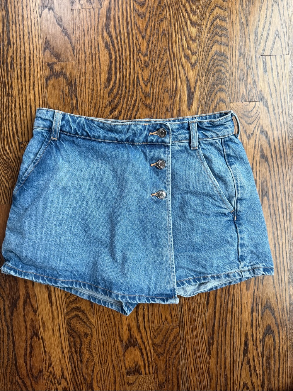Zara Blue Denim Bikercore Western Casual Cotton Skirt Skort